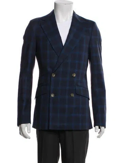 Pre-owned Indochino Wool Plaid Print Blazer In Blue