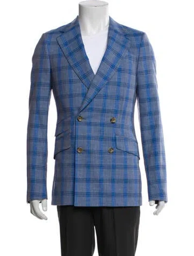 Pre-owned Indochino Wool Plaid Print Blazer In Blue