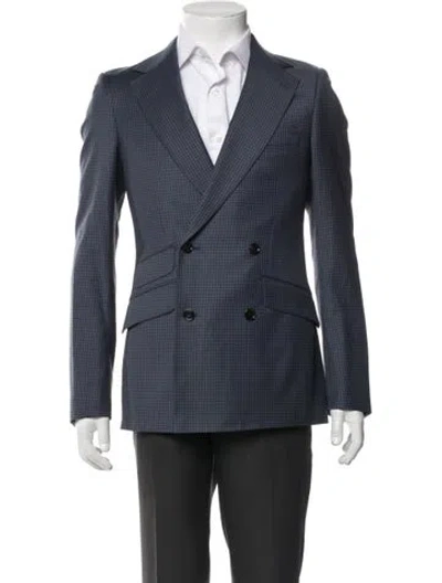 Pre-owned Indochino Wool Plaid Print Blazer In Blue