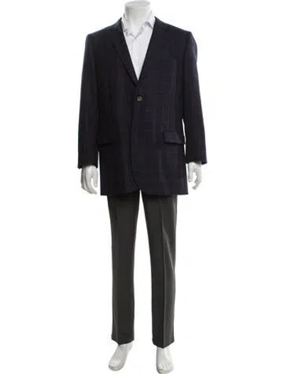 Pre-owned Indochino Wool Plaid Print Blazer In Blue