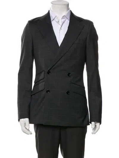 Pre-owned Indochino Wool Plaid Print Blazer In Gray