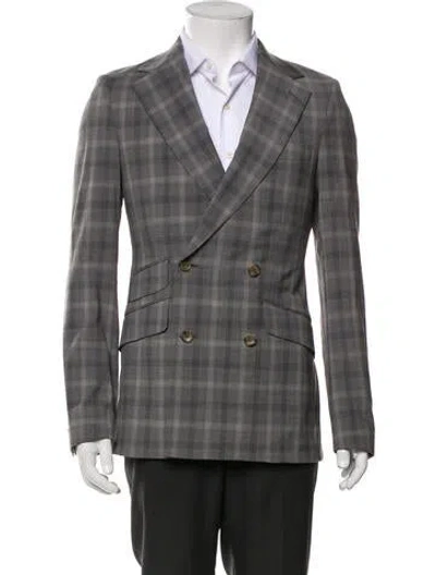 Pre-owned Indochino Wool Plaid Print Blazer In Gray