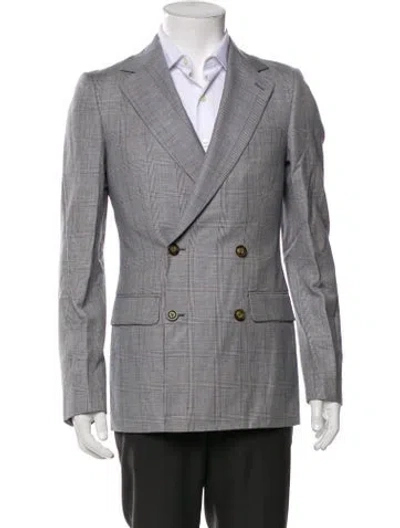 Pre-owned Indochino Wool Plaid Print Blazer In Gray