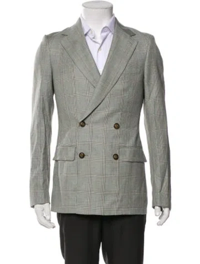 Pre-owned Indochino Wool Plaid Print Blazer In Gray