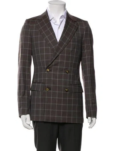 Pre-owned Indochino Wool Plaid Print Blazer In Gray