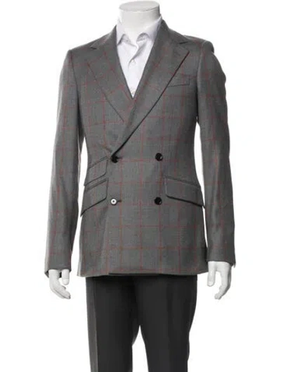 Pre-owned Indochino Wool Plaid Print Blazer In Gray