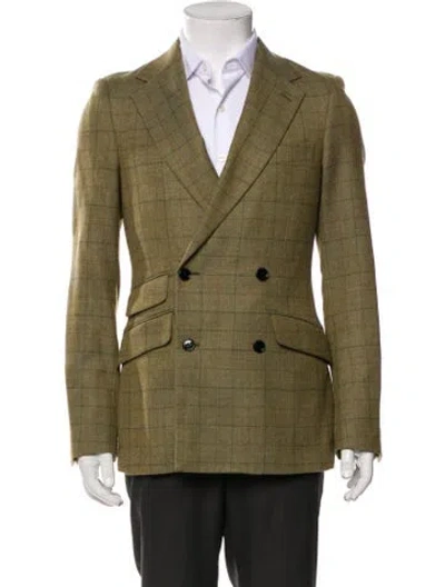 Pre-owned Indochino Wool Plaid Print Blazer In Green