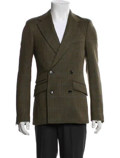 Pre-owned Indochino Wool Plaid Print Blazer In Green