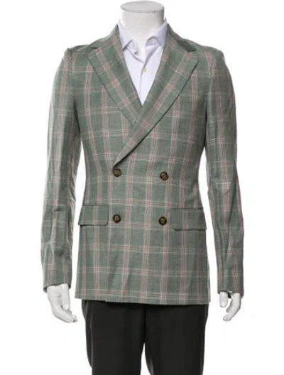 Pre-owned Indochino Wool Plaid Print Blazer In Green