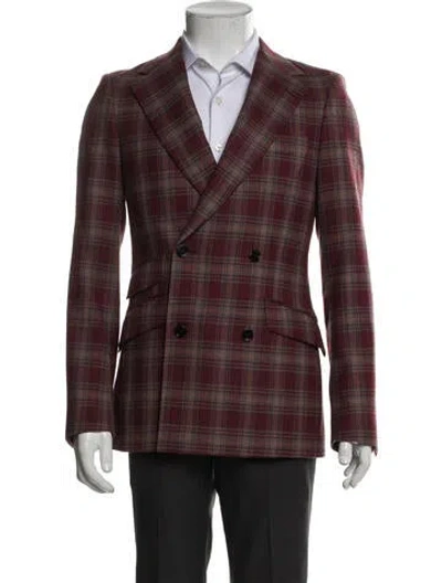 Pre-owned Indochino Wool Plaid Print Blazer In Red