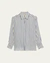 Indress Anais Stripe Button Down Silk Blouse In Ecru Blue