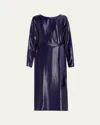 Indress Charlize Self-tie Midi Shiny Metallic Dress In Purple Ink