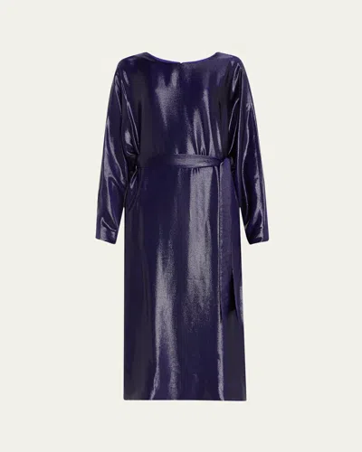 Indress Charlize Self-tie Midi Shiny Metallic Dress In Purple Ink