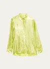 Indress Marilyn Button Down Metallic Voile Blouse In Lime