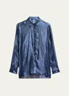 Indress Marilyn Button Down Metallic Voile Blouse In Night Blue
