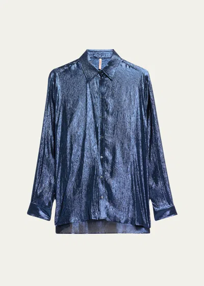 Indress Marilyn Button Down Metallic Voile Blouse In Night Blue