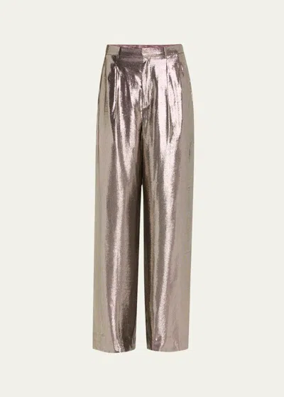 Indress Scarlett Shiny Metallic Pants In Dark Silver