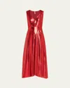 Indress Shiny Metallic Midi Dress In Red