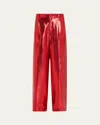 Indress Shiny Metallic Wide Leg Pants In Red