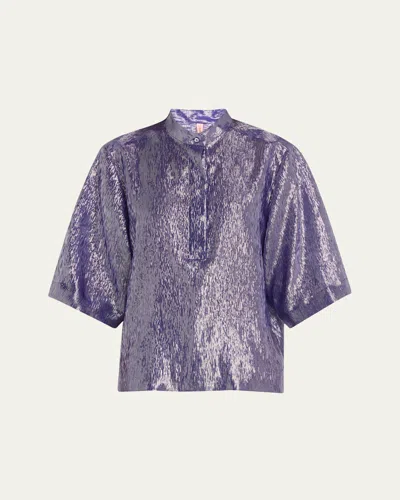 Indress Silk Metallic Voile Tunic In Purple