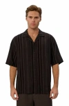 Industrie Australia The Veloro Short Sleeve Linen Shirt In Charcoal Black