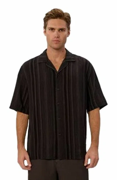Industrie Australia The Veloro Short Sleeve Linen Shirt In Charcoal Black
