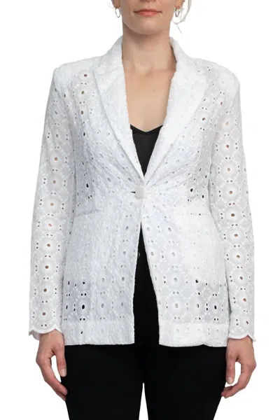 Industry Lapel Collar Eyelet Lace Blazer In White