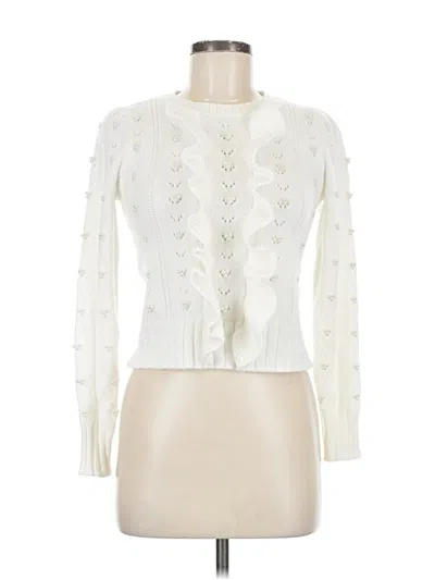 Pre-owned Industry Long Sleeve Top Ivory Mock Neckline Tops In White