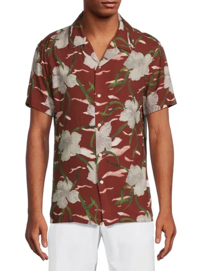 Industry Men's Floral Camp Shirt In Brown Multicolor