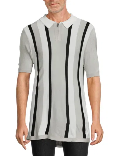 Industry Men's Striped Knit Polo In Ivory Combo
