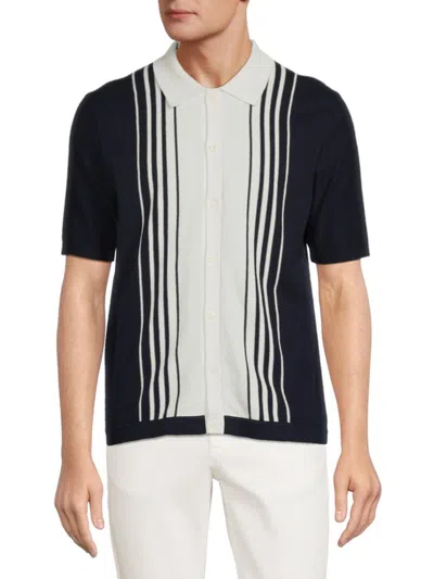 Industry Men's Striped Shirt In Navy Ivory