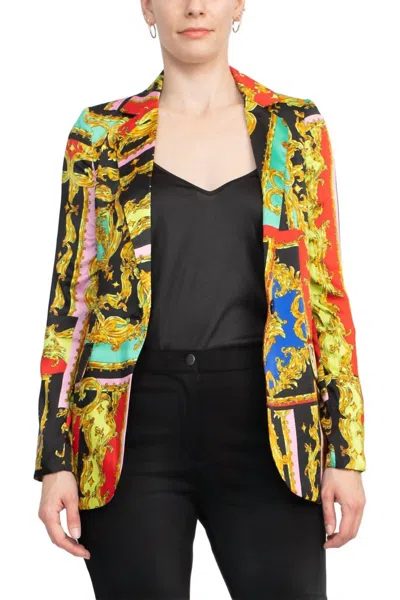 Industry Notched Collar One Button Closure Long Sleeve Blazer In Multi
