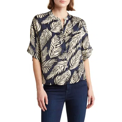 Industry Republic Clothing Airflow Elbow Sleeve Popover Shirt In Navy/ivory