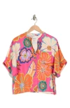 Industry Republic Clothing Airflow Elbow Sleeve Popover Shirt In Pink Floral Print