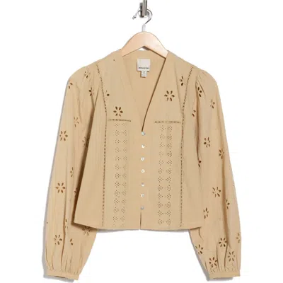 Industry Republic Clothing Button Front Eyelet Shirt In Brown