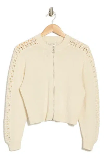 Industry Republic Clothing Crochet Sleeve Bomber Sweater In Natural