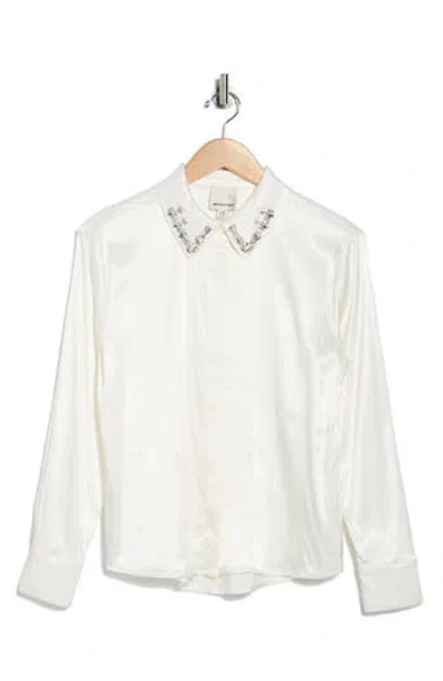Industry Republic Clothing Crystal Embellished Satin Button-up Shirt In White
