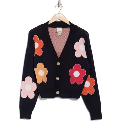 Industry Republic Clothing Daisy Button Cardigan In Navy Nightlife/pink