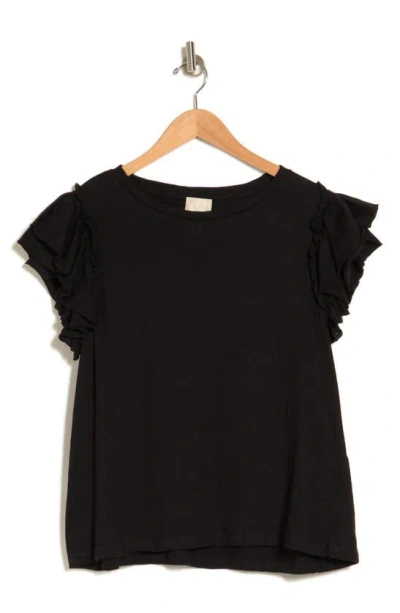 Industry Republic Clothing Double Flutter Ruffle Sleeve Pima Cotton T-shirt In Black