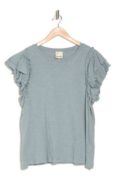 Industry Republic Clothing Double Flutter Ruffle Sleeve Pima Cotton T-shirt In Gray