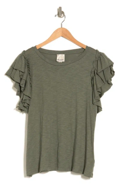 Industry Republic Clothing Double Flutter Ruffle Sleeve Pima Cotton T-shirt In Green