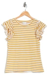 Industry Republic Clothing Double Flutter Sleeve Cotton Top In Mustard/ Ivory Stripe