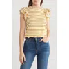 Industry Republic Clothing Double Flutter Sleeve Cotton Top In Mustard/ivory Stripe