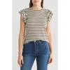Industry Republic Clothing Double Flutter Sleeve Cotton Top In Olive/ivory Stripe