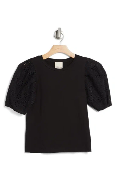 Industry Republic Clothing Eyelet Sleeve Cotton Top In Black