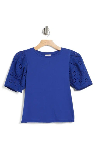Industry Republic Clothing Eyelet Sleeve Cotton Top In Blue Nouveau
