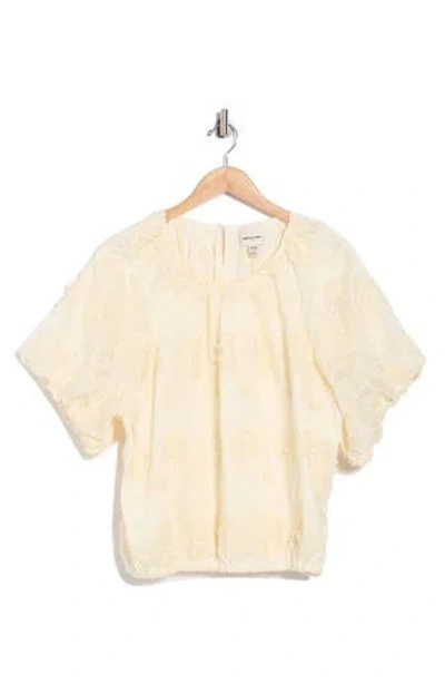Industry Republic Clothing Floral Embroidered Puff Short Sleeve Blouse In Sand