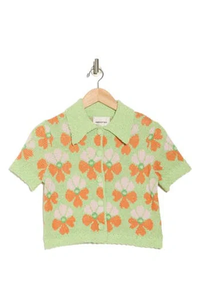 Industry Republic Clothing Floral Jacquard Short Sleeve Polo Cardigan