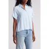 Industry Republic Clothing Frayed Sleeves Camp Shirt In Blue/white Stripe