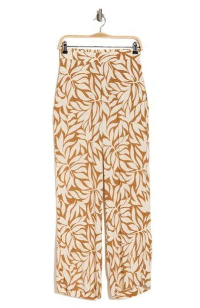 Industry Republic Clothing Frond Print Wide Leg Pants In Toffee/ivory Leaf Print